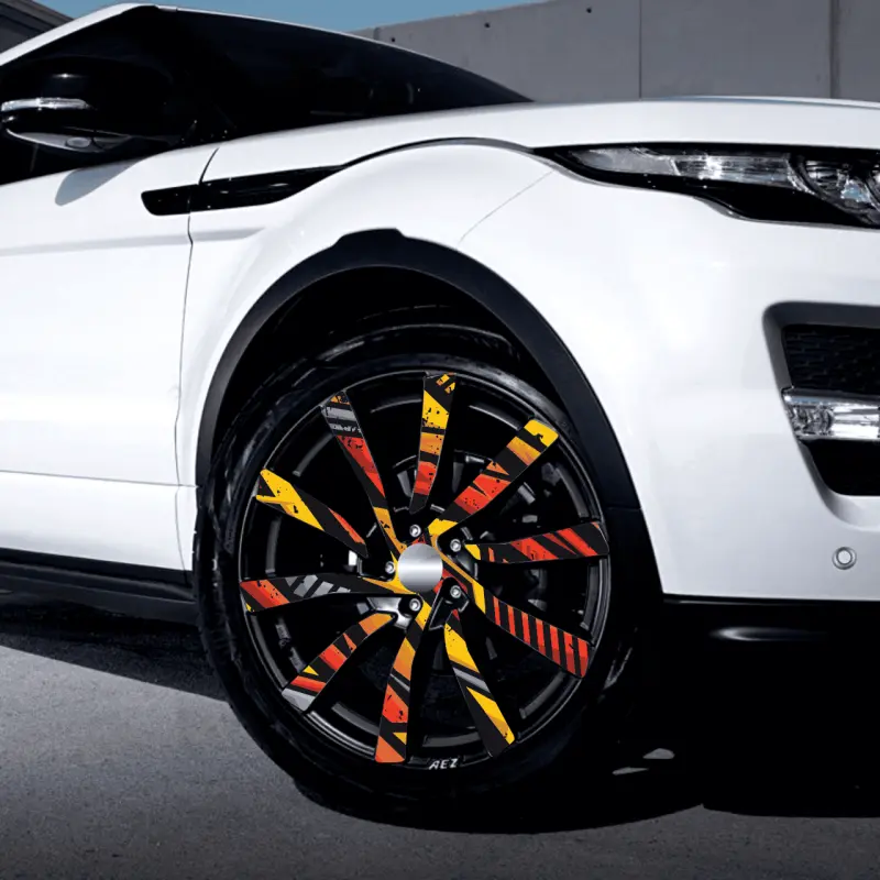 Set 4 folii imprimate outdoor cu ecosolvent, autoadezive, pentru decorarea jantelor auto, dimetru 60 cm, model fjt-13