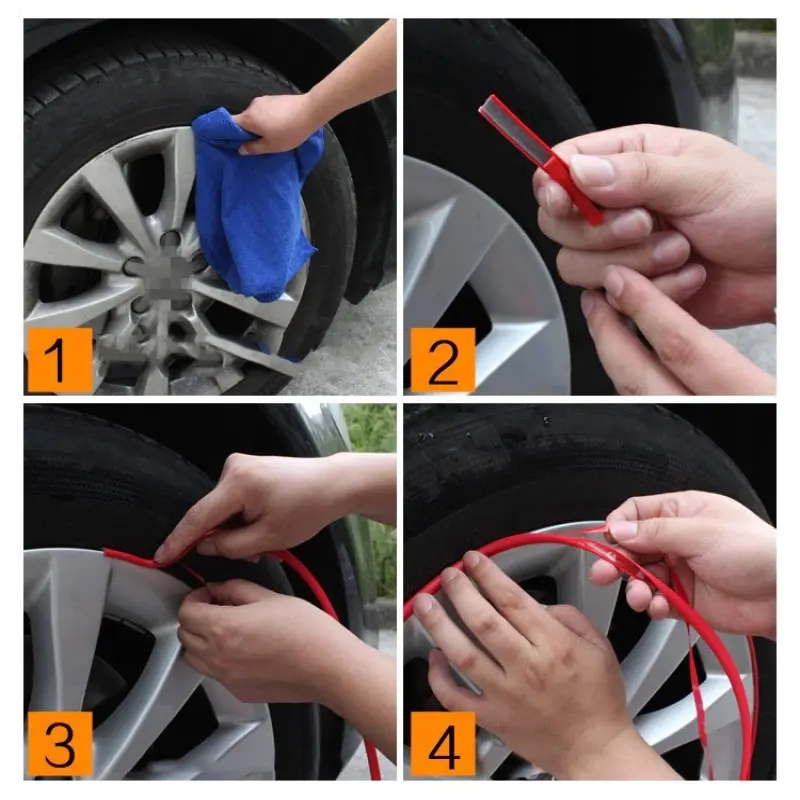 Inele de protectie si decor jante, adezive, din plastic flexibil - rosuv