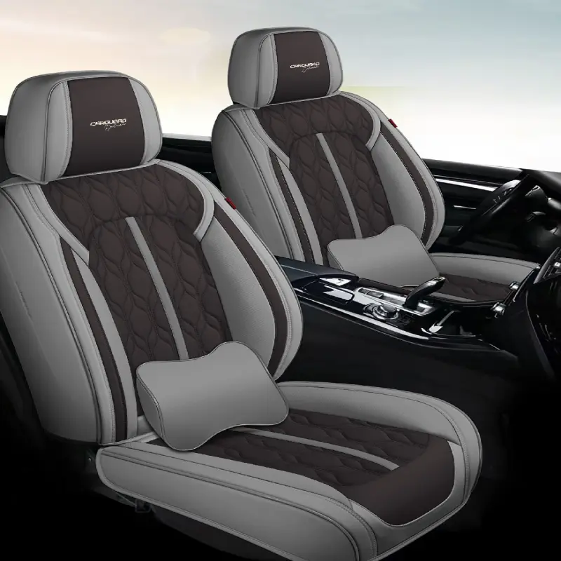Huse auto premium 5 locuri carguard deluxe piele ecologica perforata - gri - negruv