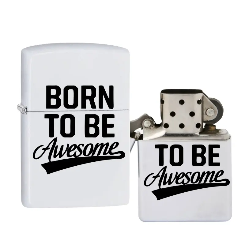 Born to be awsome, bricheta metalica gravata laser cu mesaj