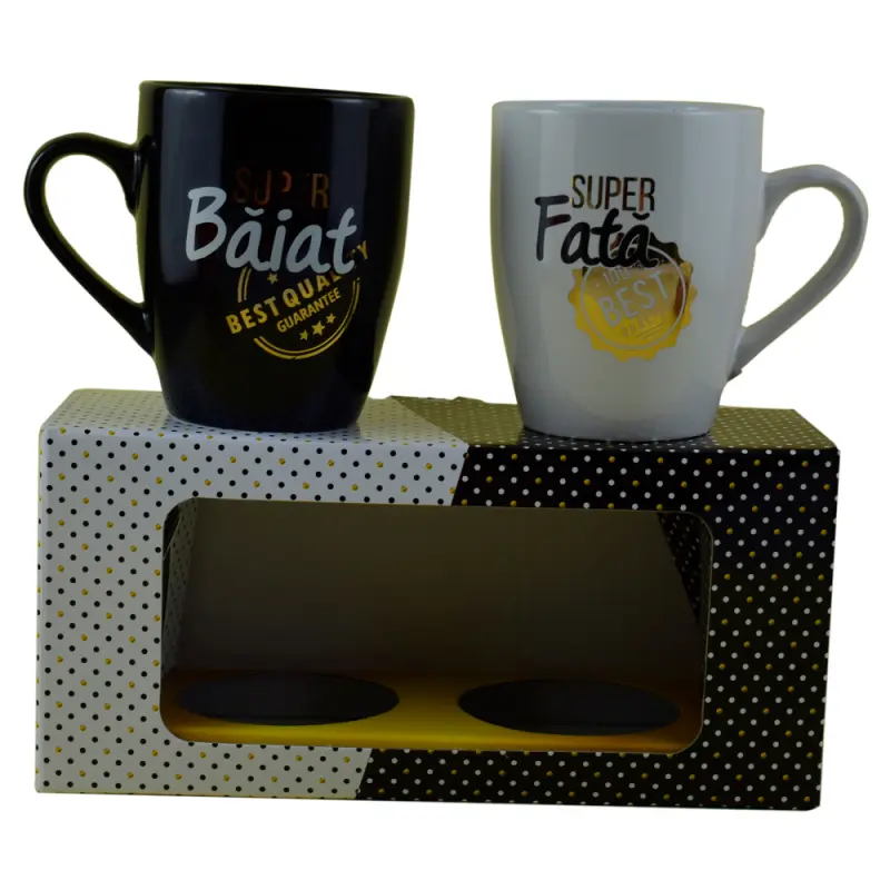 Super baiat & super fata, set 2 cani cu mesaje