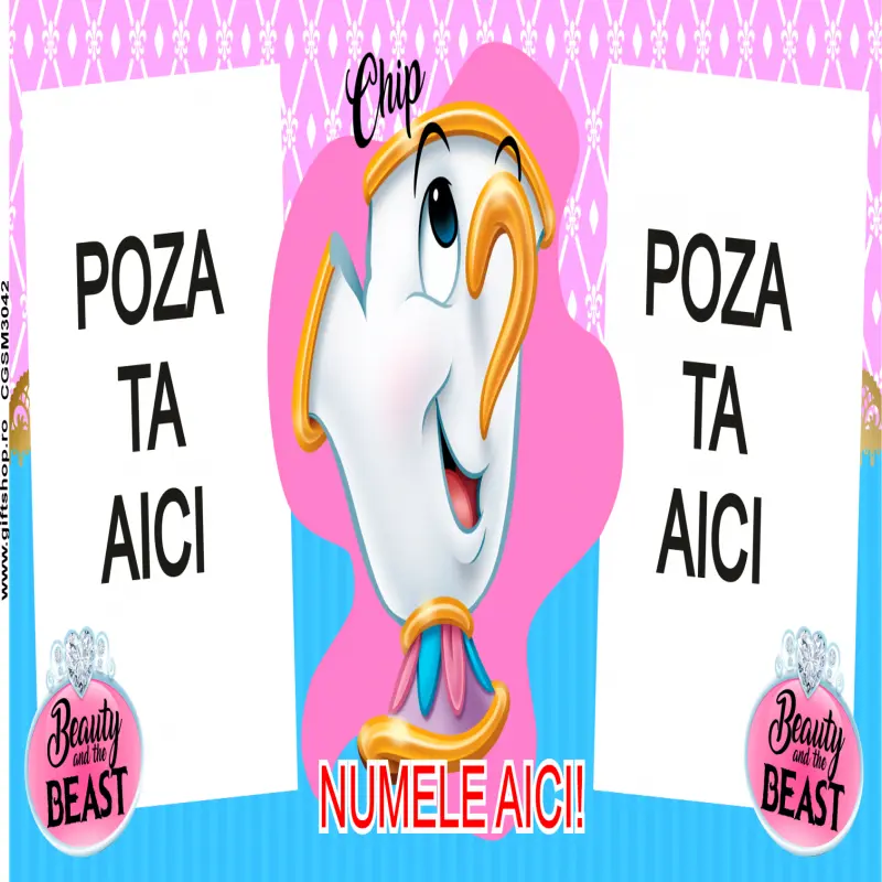 Beauty and the beast, model 14, cana din ceramica, 330ml, personalizata cu 2 poze si 1 textv
