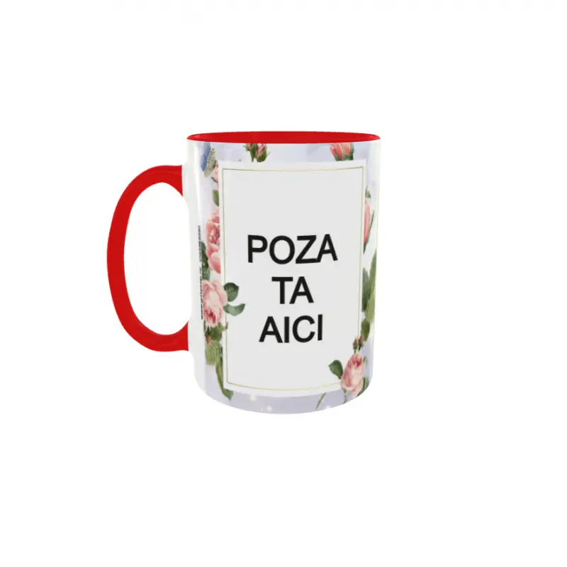 Trandafiri, model 1, cana din ceramica, 330ml, personalizata cu 2 poze si 1 textv