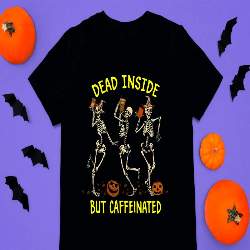 Dead inside but caffeinated, tricou cu mesajv