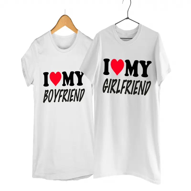 I love my boyfriend/girlfriend, set 2 tricouri cu mesajev