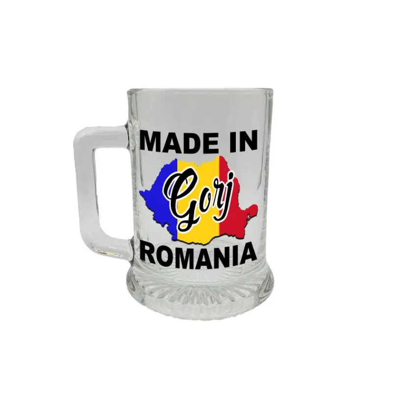 Made in gorj romania, halba cu mesajv