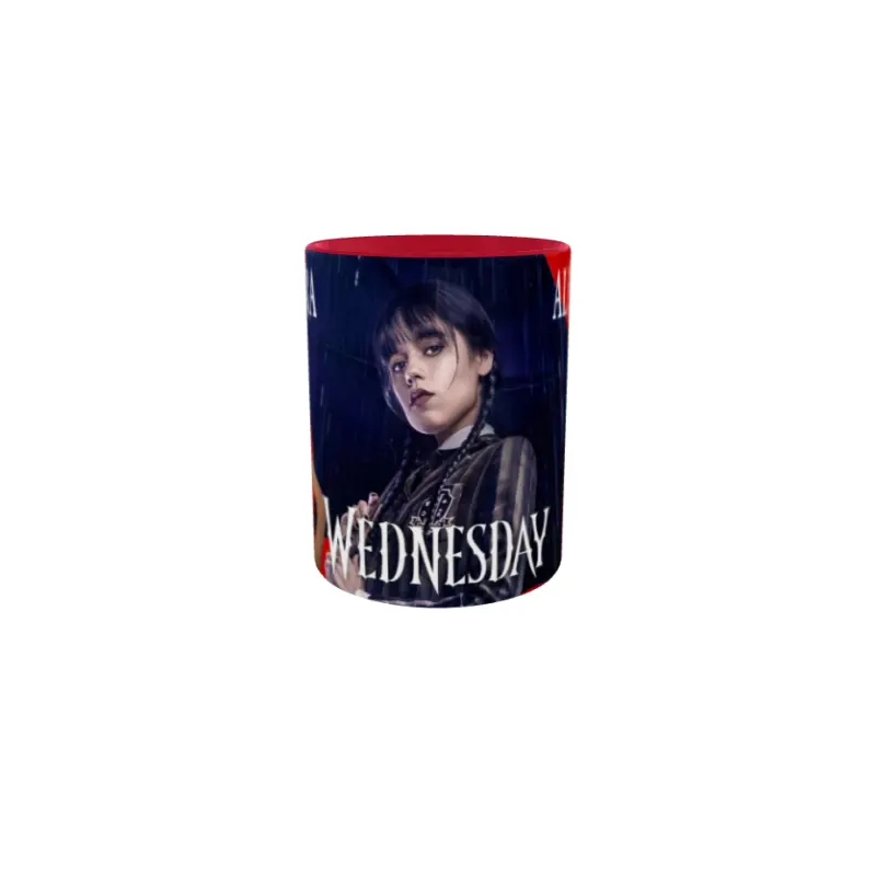 Wednesday (nume), cana din ceramica, 330ml, personalizata cu 2 poze si text model 3367v