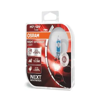 Set 2 becuri auto cu halogen osram h7 12v 55w px26d night breaker laser +150%