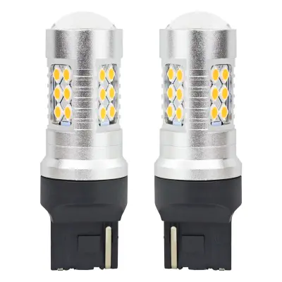 Set becuri auto cu led canbus, 3030, 24smd, compatibil t20, 7440, wy21w, portocaliu, 12v / 24v, destinat competitiilor auto sau off-road