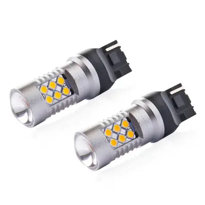 Set becuri auto cu led canbus, 3030, 24smd, compatibil t20, 7440, wy21w, portocaliu, 12v / 24v, destinat competitiilor auto sau off-road