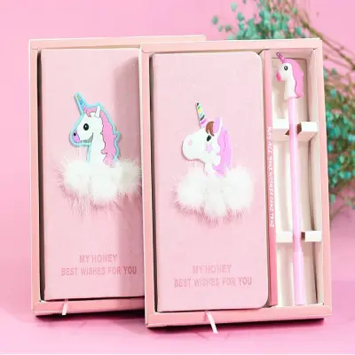 Set cadou pentru copii, caiet cu unicorn finisat cu piele ecologica + pix cu unicorn
