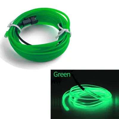 Fir neon auto "el wire" culoare verde, lungime 2m, alimentare 12v, droser inclus