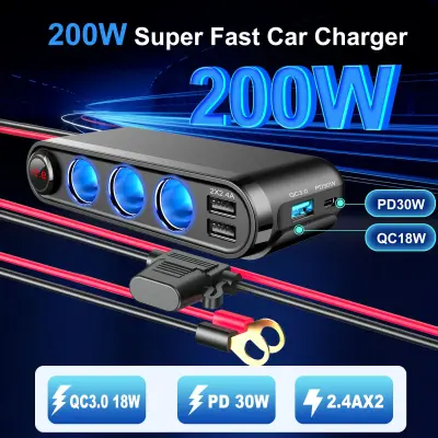 Dispozitiv auto premium 3in1, splitter bricheta, incarcator usb/usb-c, voltmetru digital, alimentare 12v-24v