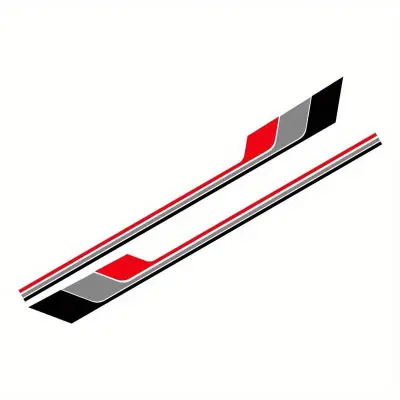 Set 2 stickere autoadezive tuning, model "racing stripes v2", dimensiune 180 x 16,5 cm, culoare negru + gri + rosu