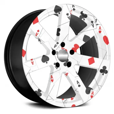 Set 4 folii imprimate outdoor cu ecosolvent, autoadezive, pentru decorarea jantelor auto, dimetru 60 cm, model fjt-01