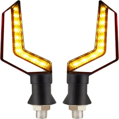 Set 2 lampi semnalizare moto, model bumerang, cu 2 functii, pozitie si semnalizare, tensiune 12v