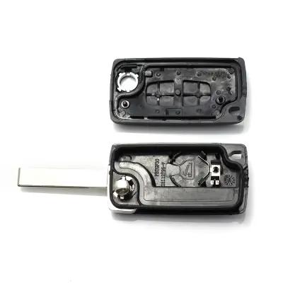 Citroen / peugeot 407 - carcasa tip cheie briceag cu 2 butoane, lama hu83-sh2 cu suport baterie