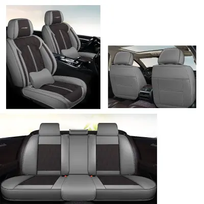 Huse auto premium 5 locuri carguard deluxe piele ecologica perforata - gri - negru