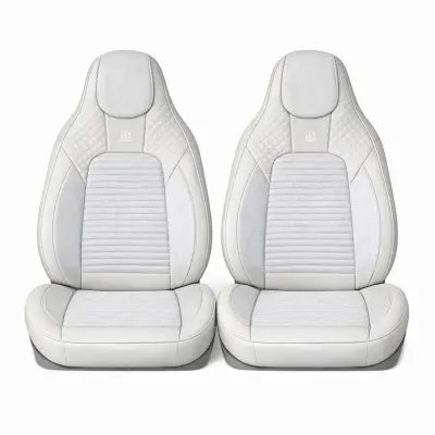 Set huse scaune auto premium, model blaze luxor, design sportiv,  universale, ergonomice, piele ecologica cu insertii textile, culoare crem/gri
