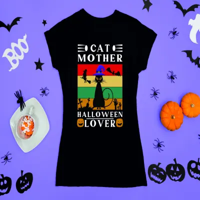 Cat mother halloween lover, tricou cu mesaj