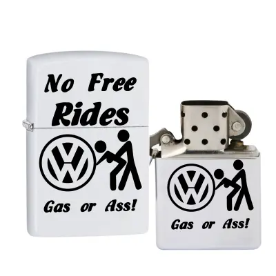 No free rides volkswagen, bricheta metalica gravata laser cu mesaj