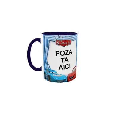 Fulger mc queen, cana personalizata cu 2 poze si text, 330ml, model 3342