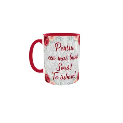 Pentru cea mai buna sora, te iubesc, cana din ceramica, 330ml, personalizata cu 1 poza si text model 3365