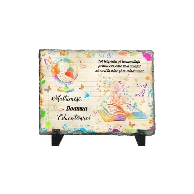 Multumesc doamna educatoare, piatra ardezie personalizata, cu mesaj model, pa117